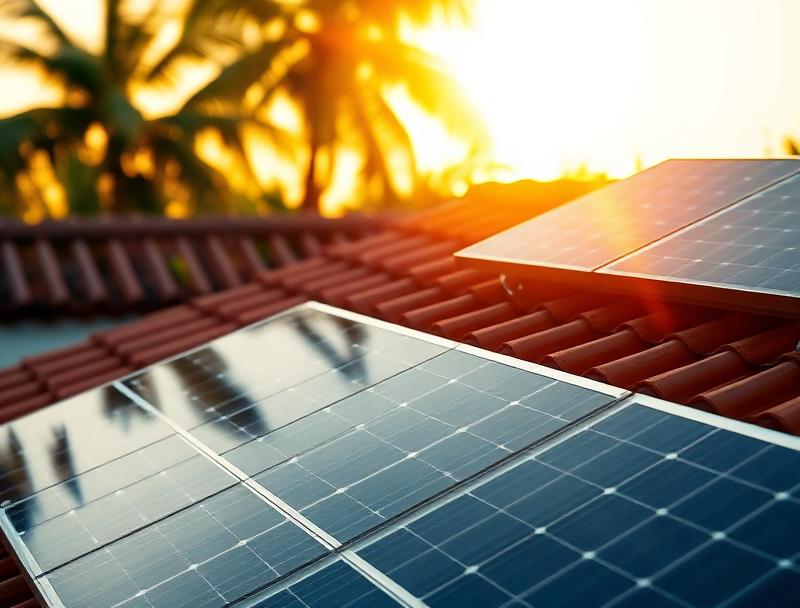 Painéis solares em telhado cerâmico